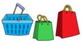 Shopping basket and bags Royalty Free Stock Photo