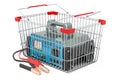 Shopping basket with battery charger, 3D rendering