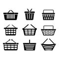 Shopping basket collection, black white design, bag cart to mall center and supermarket Royalty Free Stock Photo