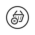 Shopping basket. Cross mark. Commerce outline icon in a circle. Vector illustration