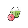 Shopping basket. Cross mark. Filled color icon. Commerce vector illustration