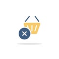 Shopping basket. Cross mark. Icon with shadow. Commerce glyph vector illustration