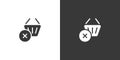 Shopping basket. Cross mark. Isolated icon on black and white background. Commerce glyph vector illustration