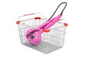 Shopping basket with curling iron, hair curler. 3D rendering