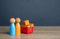 Shopping basket and customers. Market basket research. Royalty Free Stock Photo