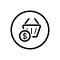 Shopping basket. Dollar symbol. Commerce outline icon in a circle. Vector illustration