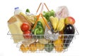 Shopping basket filled with groceries.