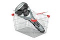 Shopping basket with foil-type cordless razor, shaver. 3D rendering