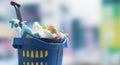 Shopping basket full of cleaning products Royalty Free Stock Photo