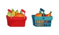 Shopping Basket Full of Fresh Vegetable from Greengrocery Vector Set