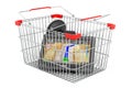 Shopping basket with GPS navigation device, 3D rendering