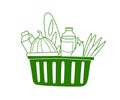 Shopping basket with grocery. No plastic, go green, Zero waste