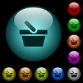 Shopping basket icons in color illuminated glass buttons