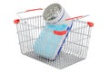 Shopping basket with lint remover, fabric shaver. 3D rendering