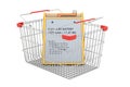 Shopping basket with Lithium Ion Cell Phone Battery, 3D rendering