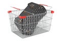 Shopping basket with Mini Wireless Bluetooth Keyboard, 3D rendering