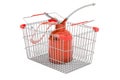 Shopping basket with oil can, oiler. 3D rendering