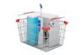 Shopping basket with oral irrigator, portable water flosser. 3D rendering Royalty Free Stock Photo