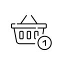 Shopping basket plus one. Add to shopping cart. Pixel perfect, editable stroke Royalty Free Stock Photo