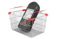 Shopping basket with radiation dosimeter, 3D rendering