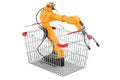 Shopping basket with robotic arm. 3D rendering