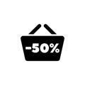 Shopping Basket with Sale Anouncement Flat Vector Icon