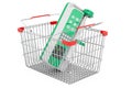 Shopping basket with syringe infusion pump, 3D rendering