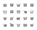 Shopping basket vector linear icons set. Contains such icons as shopping cart, cart, empty cart, grocery basket, recycle bin icon Royalty Free Stock Photo