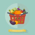 Shopping basket with vegetable in flat style. Vector illustration