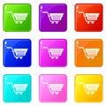 Shopping basket on wheels icons 9 set Royalty Free Stock Photo