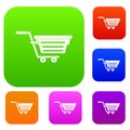 Shopping basket on wheels set color collection Royalty Free Stock Photo