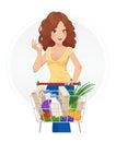 Shopping beautiful girl with cart Royalty Free Stock Photo