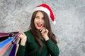 Shopping beautiful girl with paper bags. Royalty Free Stock Photo