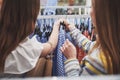 Shopping with bestie. two women shopping in retail store. Close up view