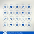 Shopping blue icons on light background