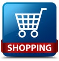 Shopping blue square button red ribbon in middle Royalty Free Stock Photo