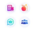 Shopping cart, Apple and Calculator alarm icons set. Group sign. Dreaming of gift, Diet food, Accounting. Vector Royalty Free Stock Photo
