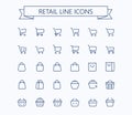 Shopping cart, shopping bag and grocery basket vector outline mini line icons set. 24x24 px. Pixel Perfect. Editable stroke. Royalty Free Stock Photo