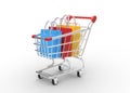 Shopping cart with shopping bags isolated on a white background Royalty Free Stock Photo