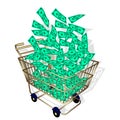 Shopping cart with banknotes. vector illustration.