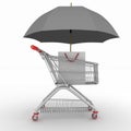 Shopping cart being protected by an umbrella