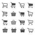 Shopping cart black and white glyph icons set Royalty Free Stock Photo