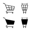 Shopping cart black and white icon set. Vector illustration of supermarket basket outline silhouette pictogram. Royalty Free Stock Photo