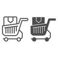 Shopping cart with box line and glyph icon. Purchase in market trolley vector illustration isolated on white. Shopping Royalty Free Stock Photo