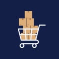 Shopping cart with boxes, delivery concept flat design Royalty Free Stock Photo