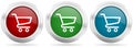 Shopping cart, business, shop vector icon set. Red, blue and green silver metallic web buttons with chrome border Royalty Free Stock Photo