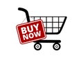 Shopping cart with buy now sign, button, icon Royalty Free Stock Photo