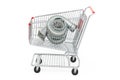 Shopping cart with car turbocharger, 3D rendering
