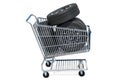 Shopping cart with car wheels, 3D rendering Royalty Free Stock Photo