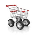 Shopping cart with car wheels Royalty Free Stock Photo